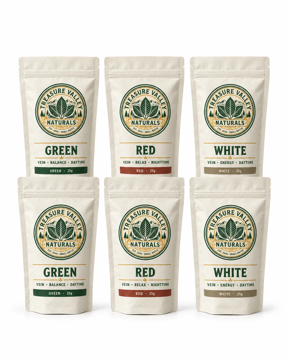 Sampler Six-Pack (Powder), Treasure Valley Naturals pouch