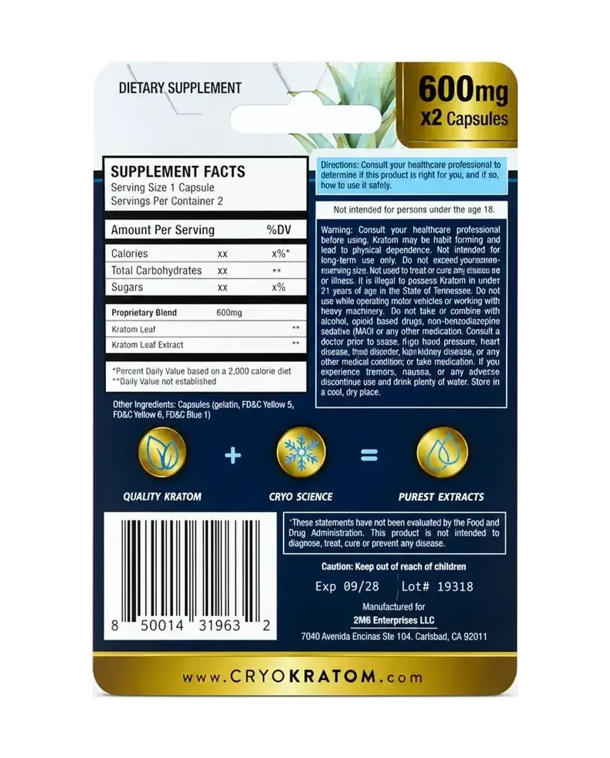 CRYO Kratom Gold Extract Capsules (2pk), another view