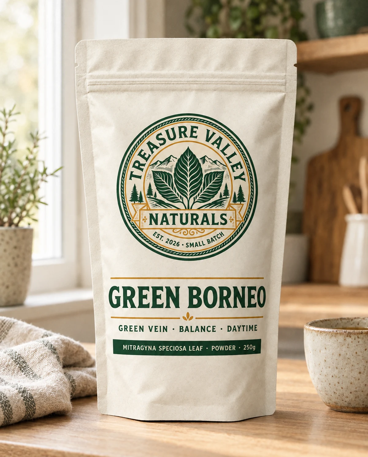 Green Borneo on a kitchen counter in morning light