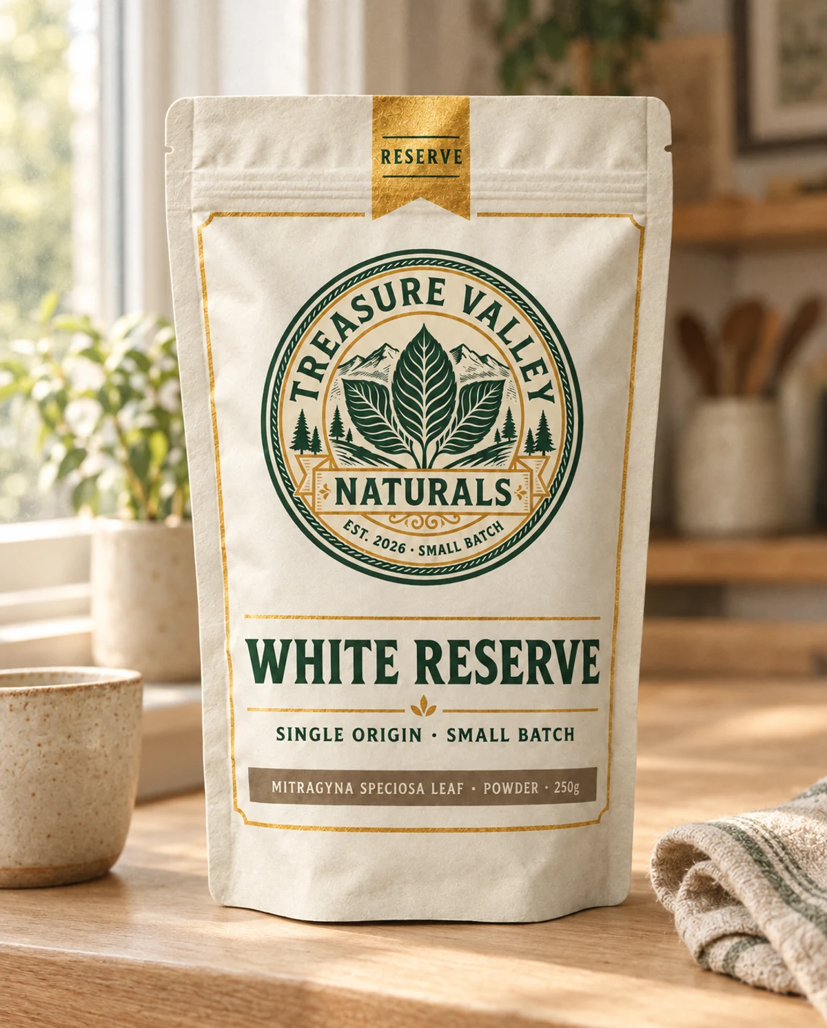 White Reserve on a kitchen counter in morning light